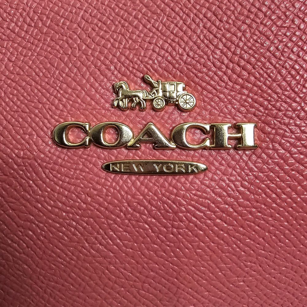 Coach Ava Pink Red Crossgrain Leather Tote with Gold Accents - Picture 5 of 9